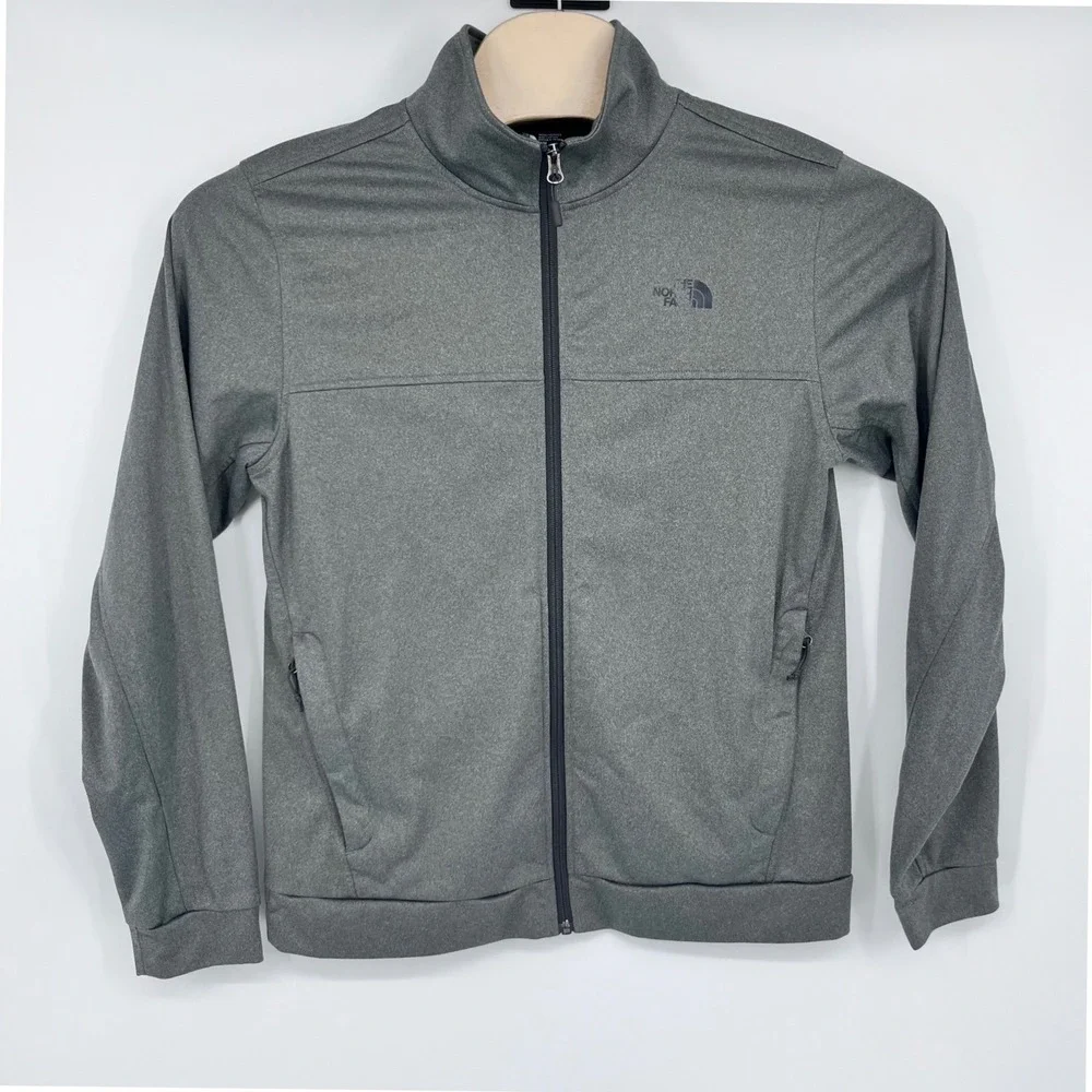 The North Face Track Jacket Mens Medium Grey Full Zip Mock Neck Logo Hiking